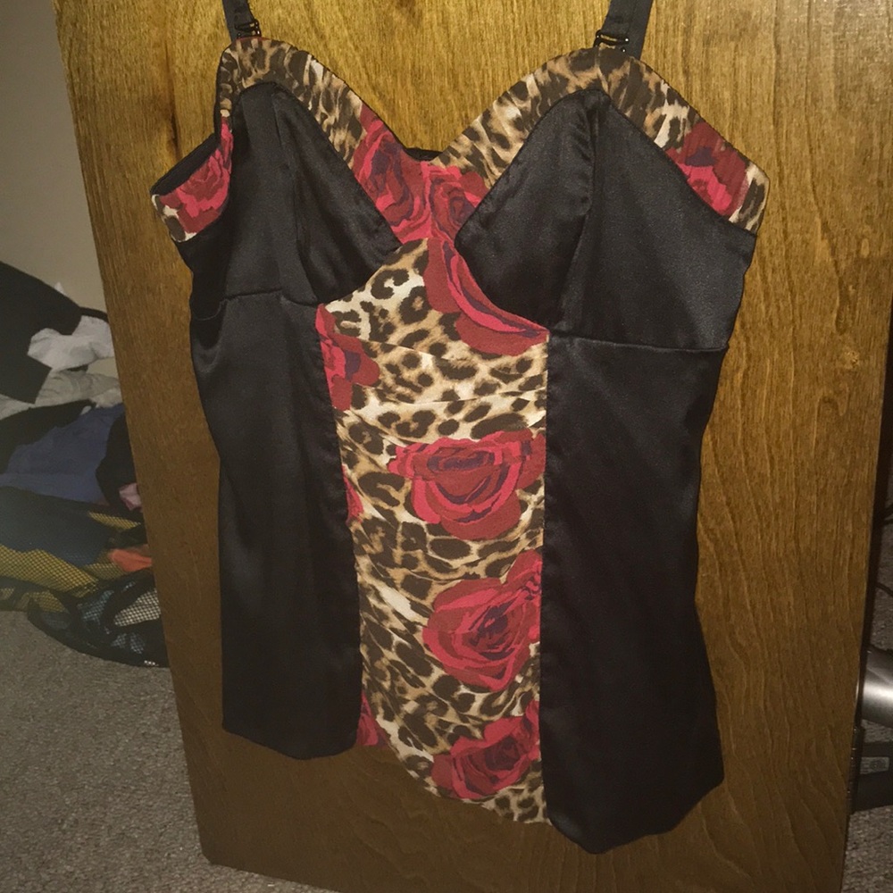Express leopard and rose print tank top
